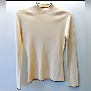 ICB Light Beige High Neck Long Sleeve Ribbed Top. Size Small. Like New!